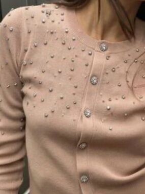 NWT Zara Embellished Rhinestone jewel Button Knit Cardigan Size M